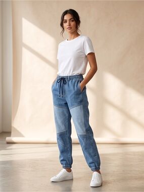 L'ATISTE Two-Tone Blue Patchwork Relaxed Jeans